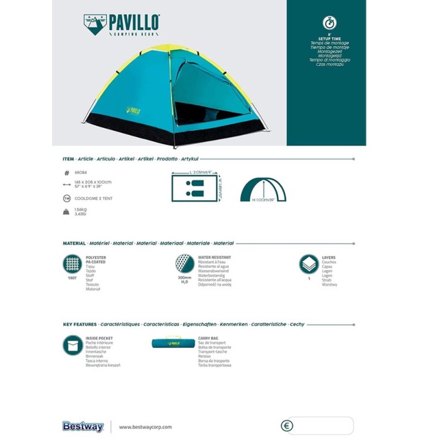 Bestway 68084 Tenda Camping 2 Orang Monodome New Pavillo Cooldome 2 Tent / Pavillo X2 68040