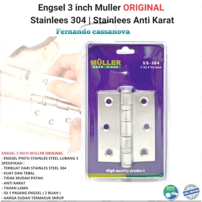 Engsel Jendela / Pintu Rumah Stainless 3 inchi MULLER