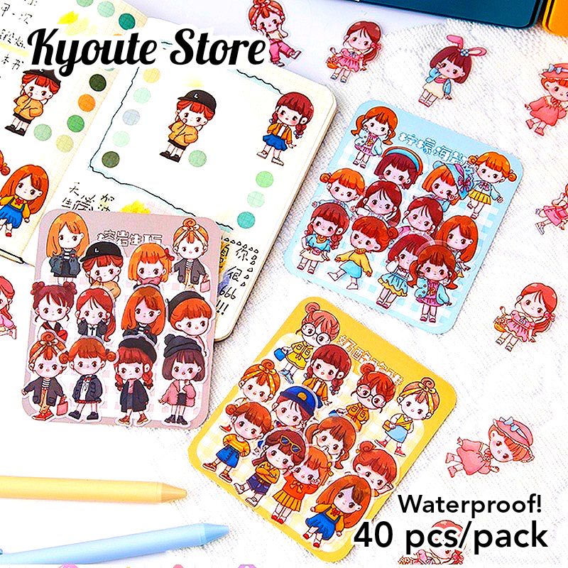 

40 pcs Sticker Girl Cute Outfit Chibi Anak Perempuan Anti Air PVC Scrapbook Tumblr Journal DIY Diary Deco
