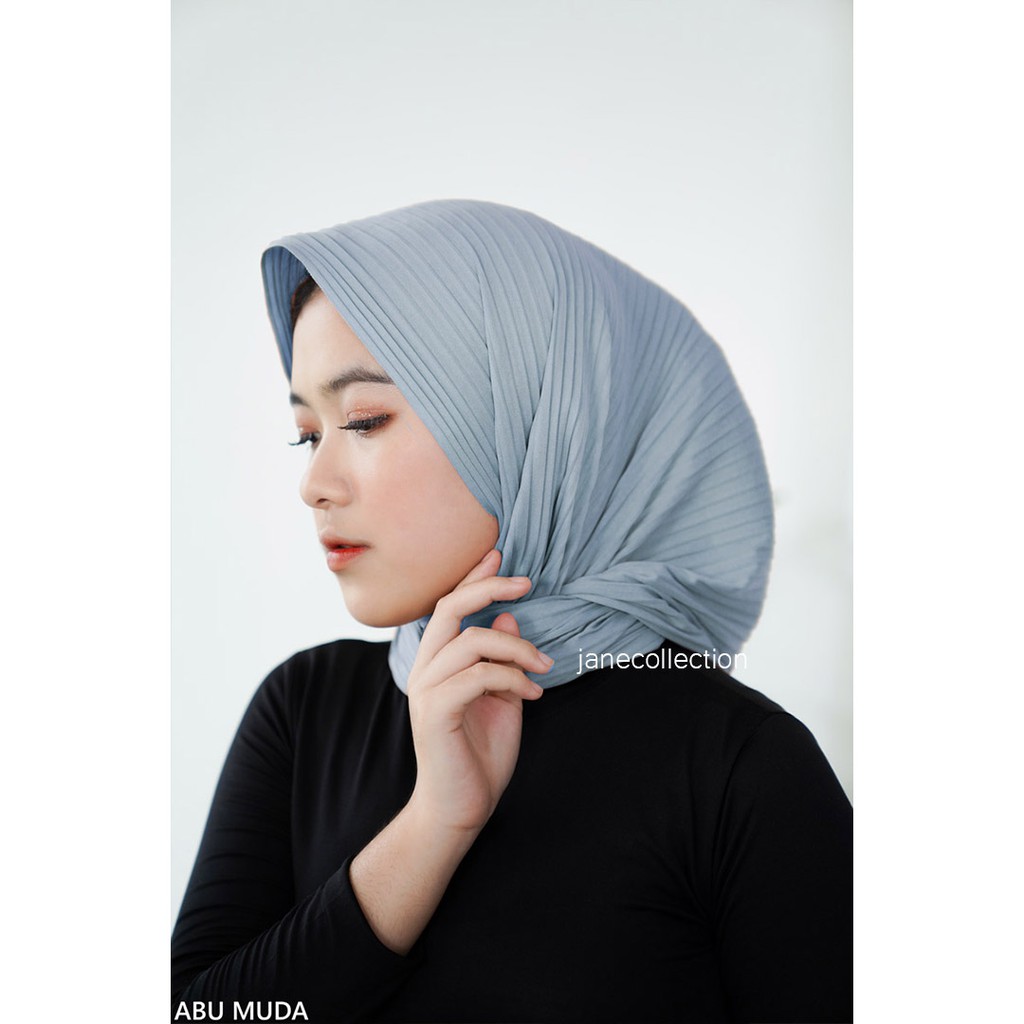 JANE COLLECTION || Hijab Jilbab Kerudung Plisket Muslim Pasmina Mirip Jilbab Instant 160x51 [ Hitam Choco Coklat Susu Coksu Milo Abu Abu ] - Pashmina Plisket Zeline