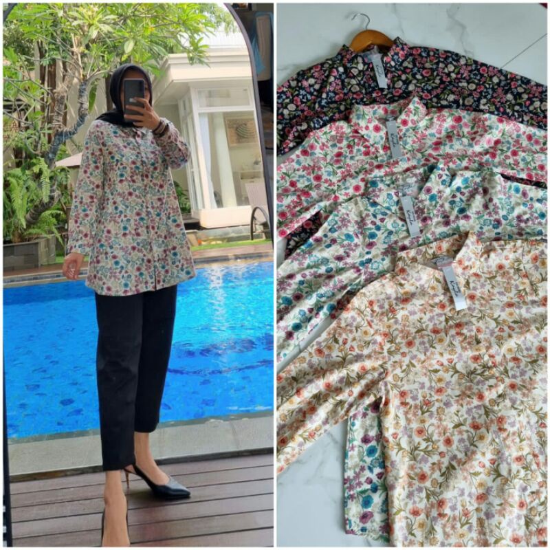 Tunik katun Jepang by edness kayla ukuran S M L XL long tunic panjang motif bunga cantik cewe daily