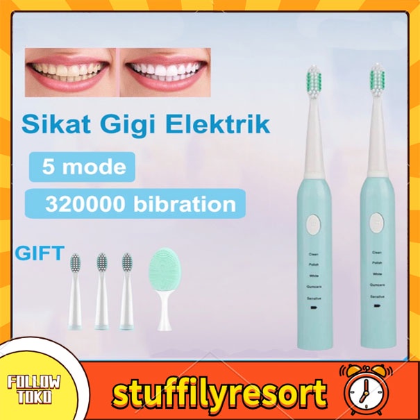 COD/Sonic Sikat Gigi Elektrik Electric Toothbrush Dental Scaling Pembersih Karang Gigi Sonic Electric Toothbrush Sikat Gigi Elektrik SET Waterproof IPX7 Ready Stock