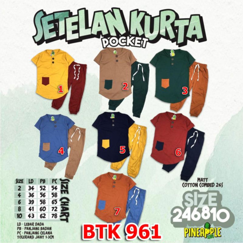 Setelan Kurta Pocket Baju Koko Anak Usia 2-10 tahun BTK961