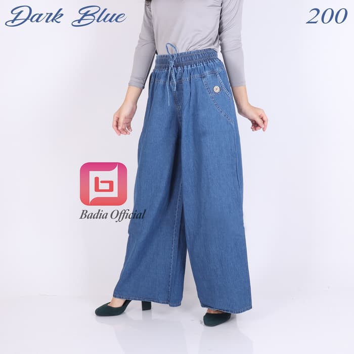 Termurah & Terlaris Celana Kulot Jeans Denim Levis Panjang Jumbo Wanita Syari Hijabers - Biru Jumbo