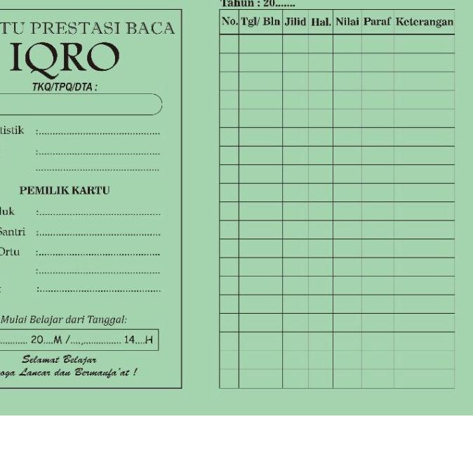 

12.12 HARGA GROSIR KARTU PRESTASI IQRO 1pack (50 Lembar)