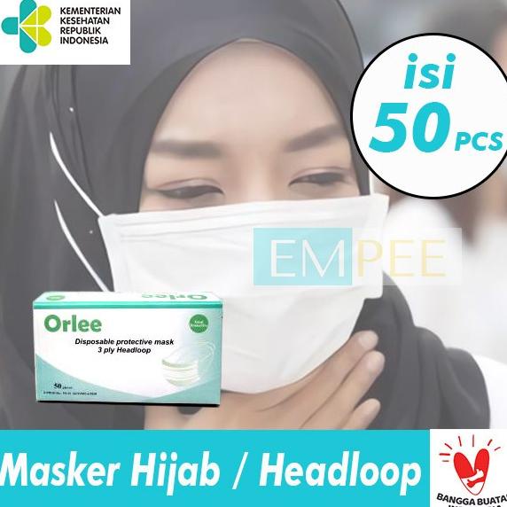 Masker Hijab Headloop 50 Pcs Orlee 3Ply Emboss _Termurah