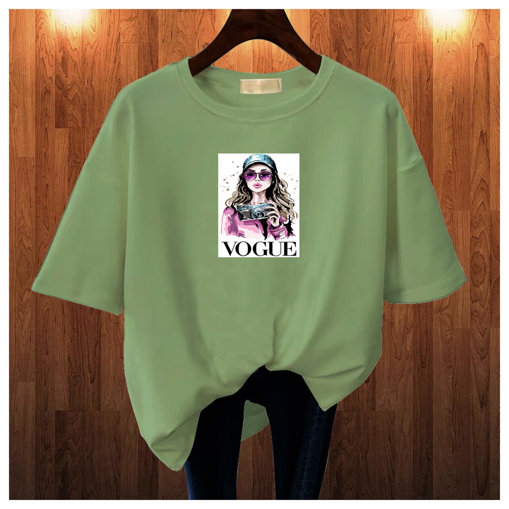 CALVIERO SHOP - BAJU KAOS ATASAN WANITA PRINT VOGUE PINK CAMERA LOGO GALAXY PRINT