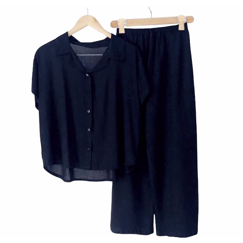 PIYAMA | BAJU TIDUR WANITA | SETELAN WANITA | PIYAMA WANITA | PIYAMA RAYON | PAJAMAS | PIYAMA JUMBO-Navy