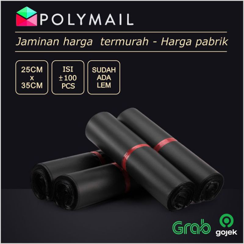 

POLYMAILER 1PCS UKURAN 25x35CM HITAM SEMI GLOSSY EKONOMIS PLASTIK PACKING