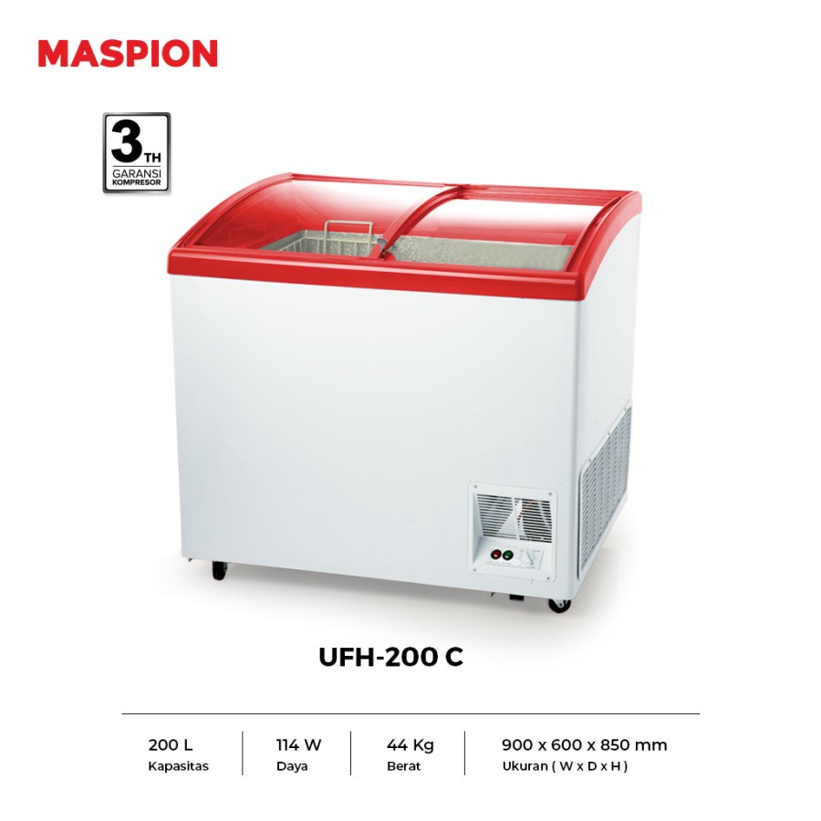 Freezer Box Maspion UFH-200C / UFH200C-GY Sliding Glass Freezer 200 Liter 114 Watt