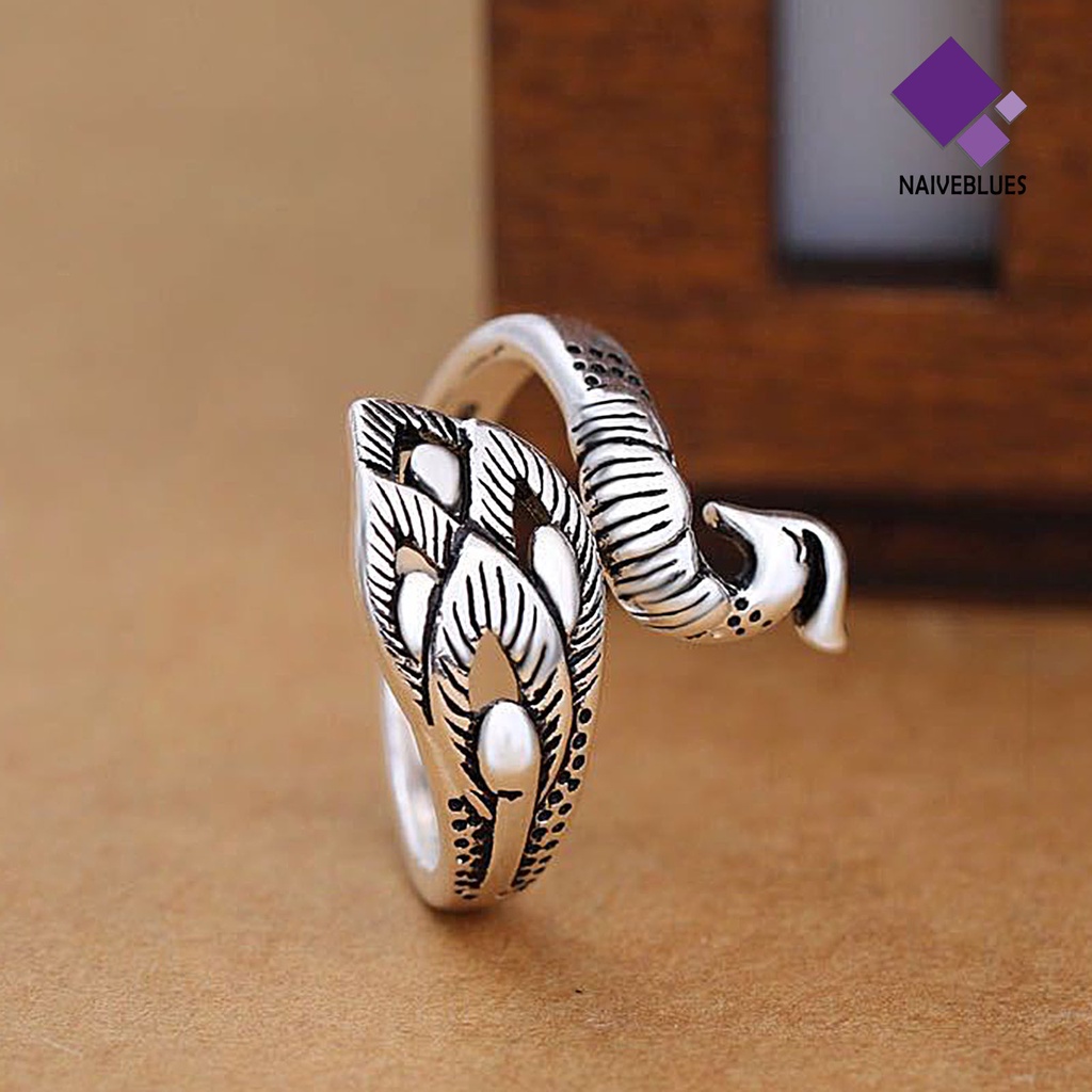 Cincin Model Terbuka Adjustable Desain Merak Warna Silver Gaya Retro