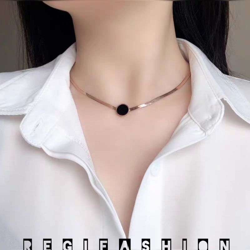 Kalung Titanium Anti Karat Bugari Pipih/Liontin Bulat Kalung Wanita