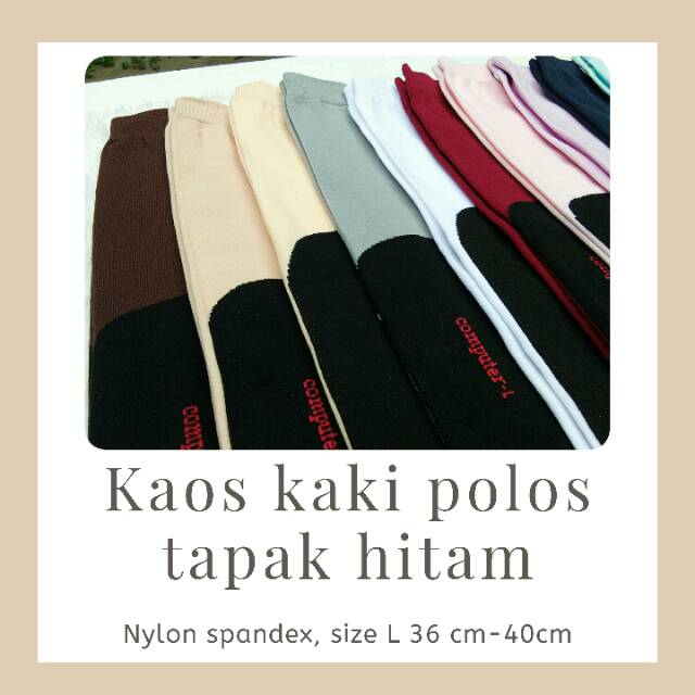Kaos Kaki Jempol Wanita Muslimah Polos Tapak Hitam, Panjang, Tebal, Murah (Size L) Nylon Spandex