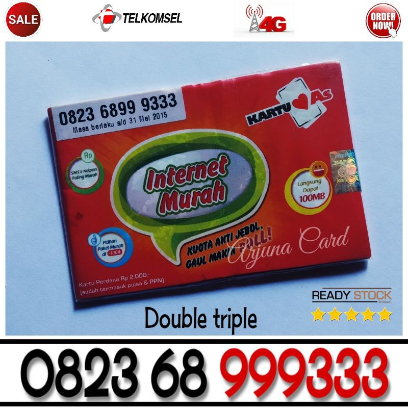 Nomor Cantik Kartu As 0823 xx 999333 Telkomsel Double triple combo sakti