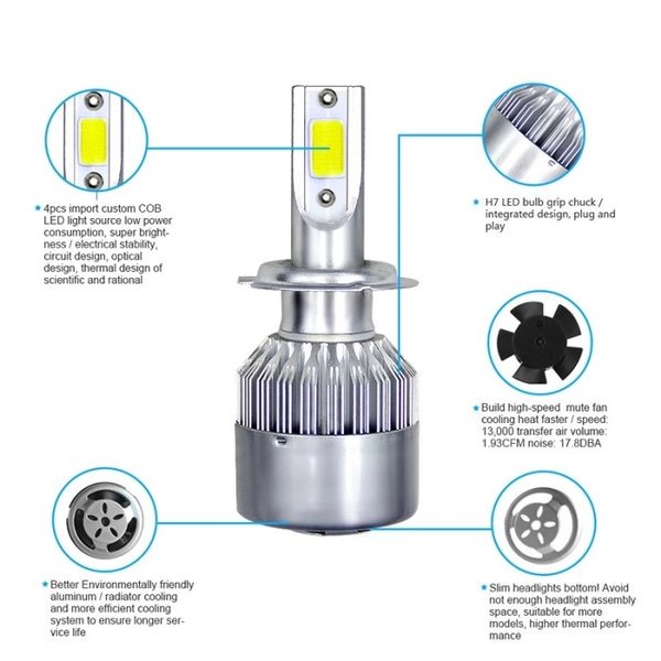 Lampu LED Mobil Headlight C6 H7 COB 2 PCS LED Lampu Depan Mobil Terang