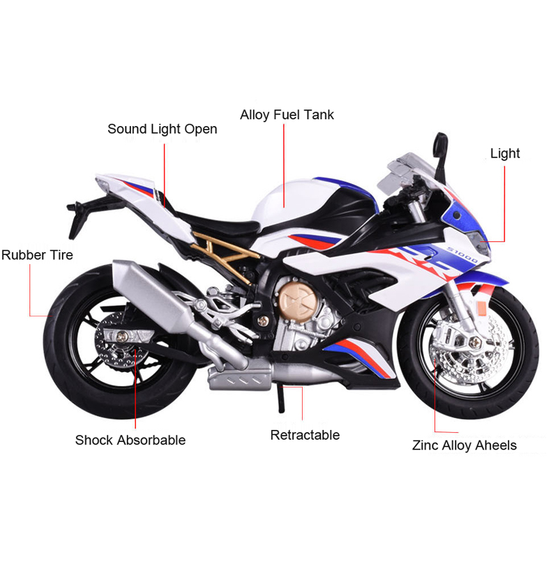 Miniatur Diecast Motor BMW S1000RR Skala 1 / 12 Bahan Alloy Dengan Suara + Lampu Untuk Koleksi