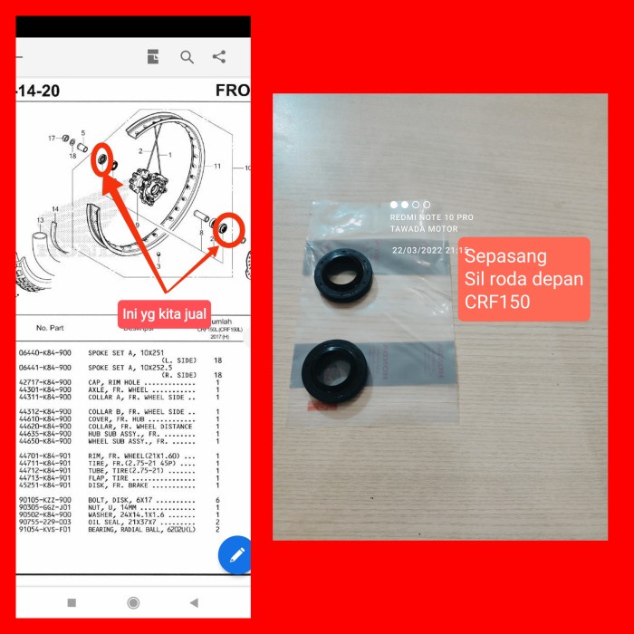 SIL SEAL RODA DEPAN HONDA CRF 150 SEPASANG