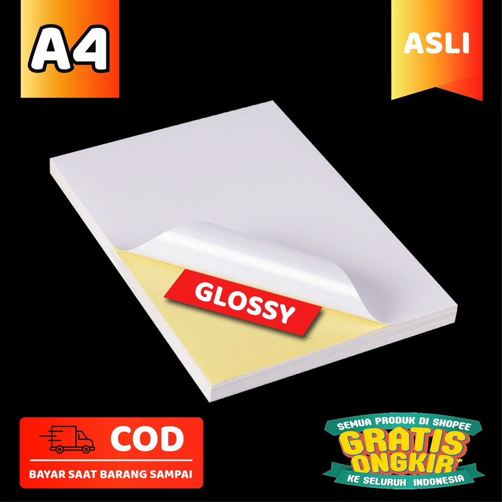 

Kertas Stiker Cromo Isi 50 Untuk Printer Inkjet / Stiker A4 Glossy
