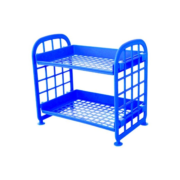 RAK RAK PLASTIK MINI 2 SUSUN RAK DAPUR KAMAR MANDI RAK KOSMETIK MAKE UP - Biru dinding portable best