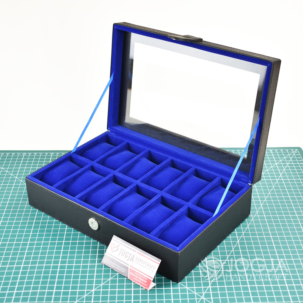 Kotak Tempat Jam Tangan Isi 12 / Box Jam / Watch Box /  Wadah Jam Hitam Biru