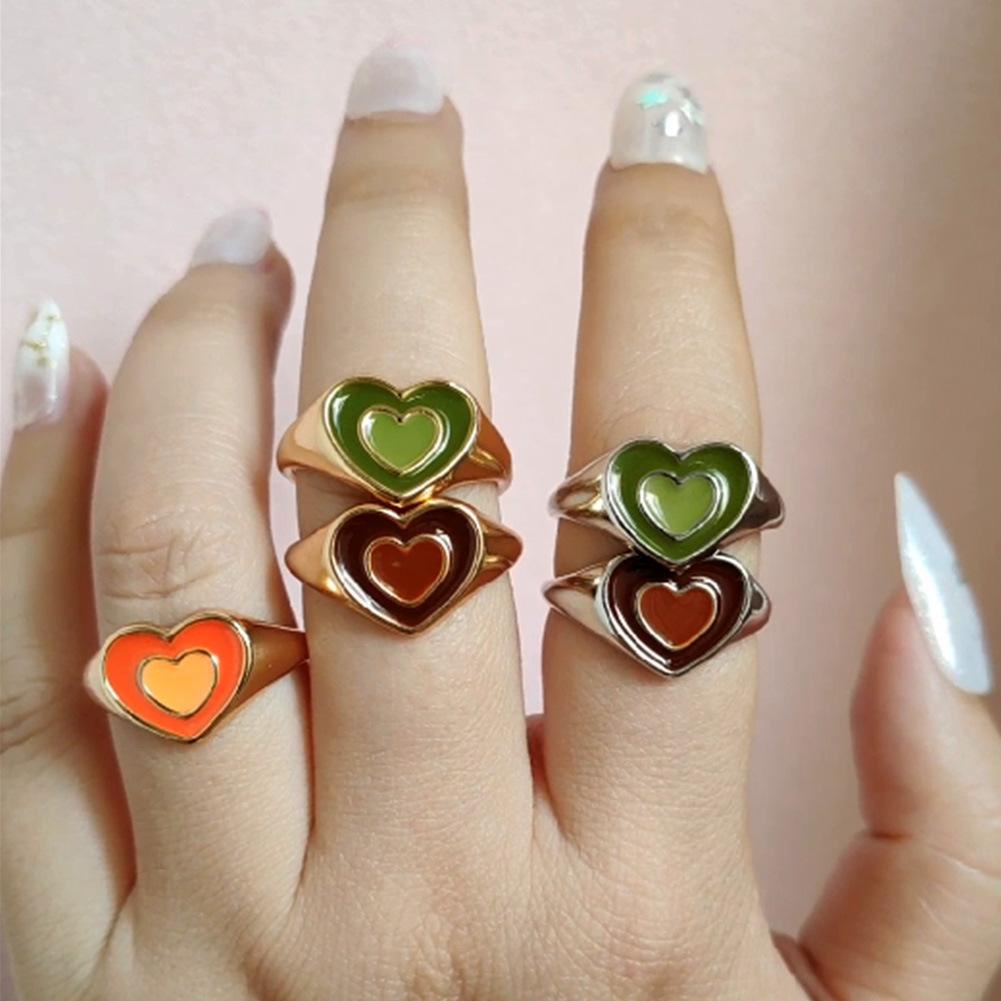 MXBEAUTY Colorful Heart Rings Simple Finger Rings Open Ring Women Dripping Oil Creative Korean Girls Vintage Fashion Jewelry