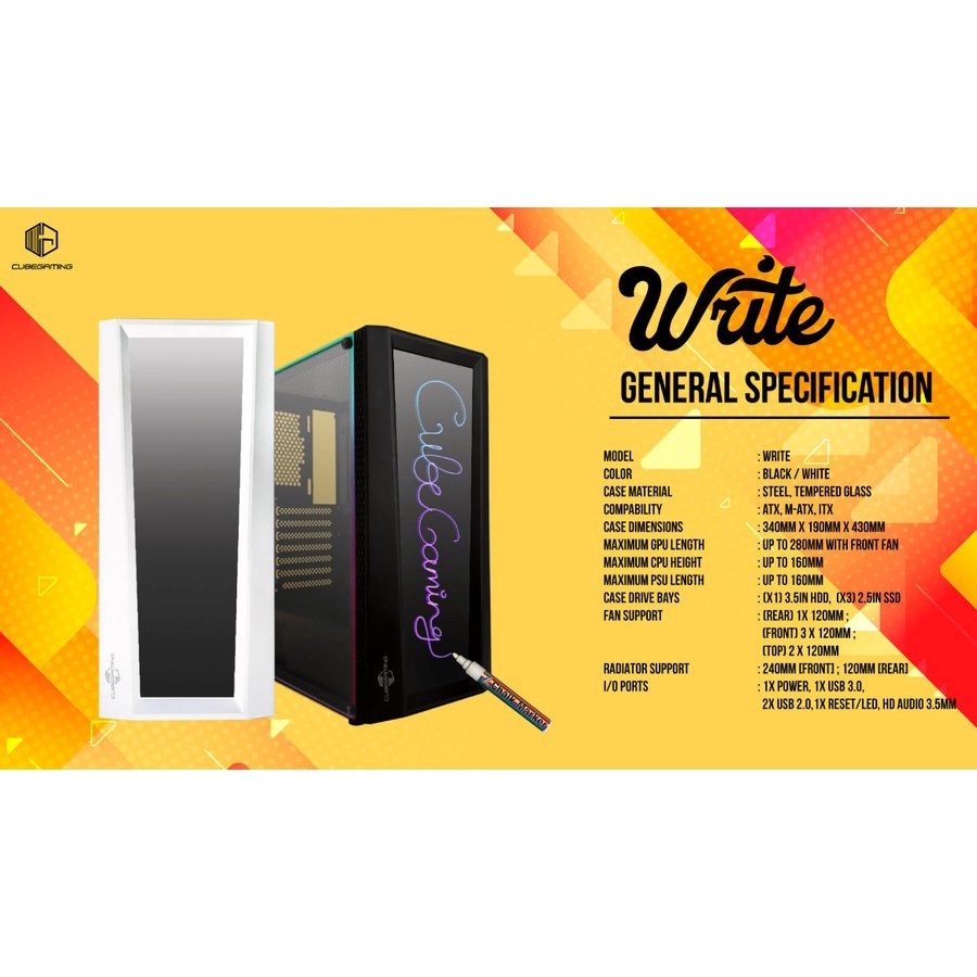 Case Cube Gaming Write White | ATX | Writeable RGB Front Panel