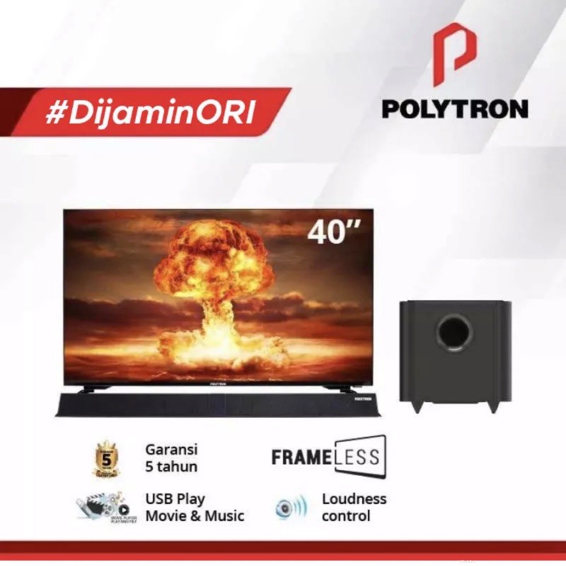 POLYTRON LED TV 40 Inch Full HD - PLD40B8958 + Cinemax SoundBar