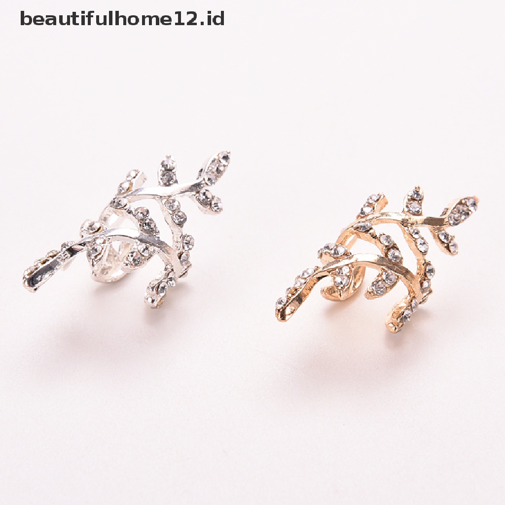 【beautifulhome12.id】 Women Punk Rock Retro Earings Crystal Leaf Ear Cuff Warp Clip Ear Clip Earings .