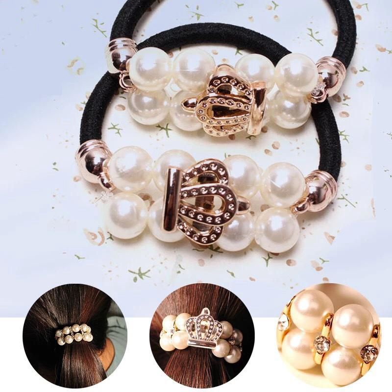 Ikat Rambut Hitam + Mutiara putih import Korea style