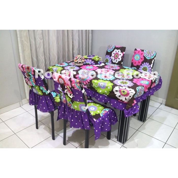 Taplak Meja Makan - Set Sarung Kursi Makan / Taplak Meja / Ctc / Cover Kursi Windy Ungu
