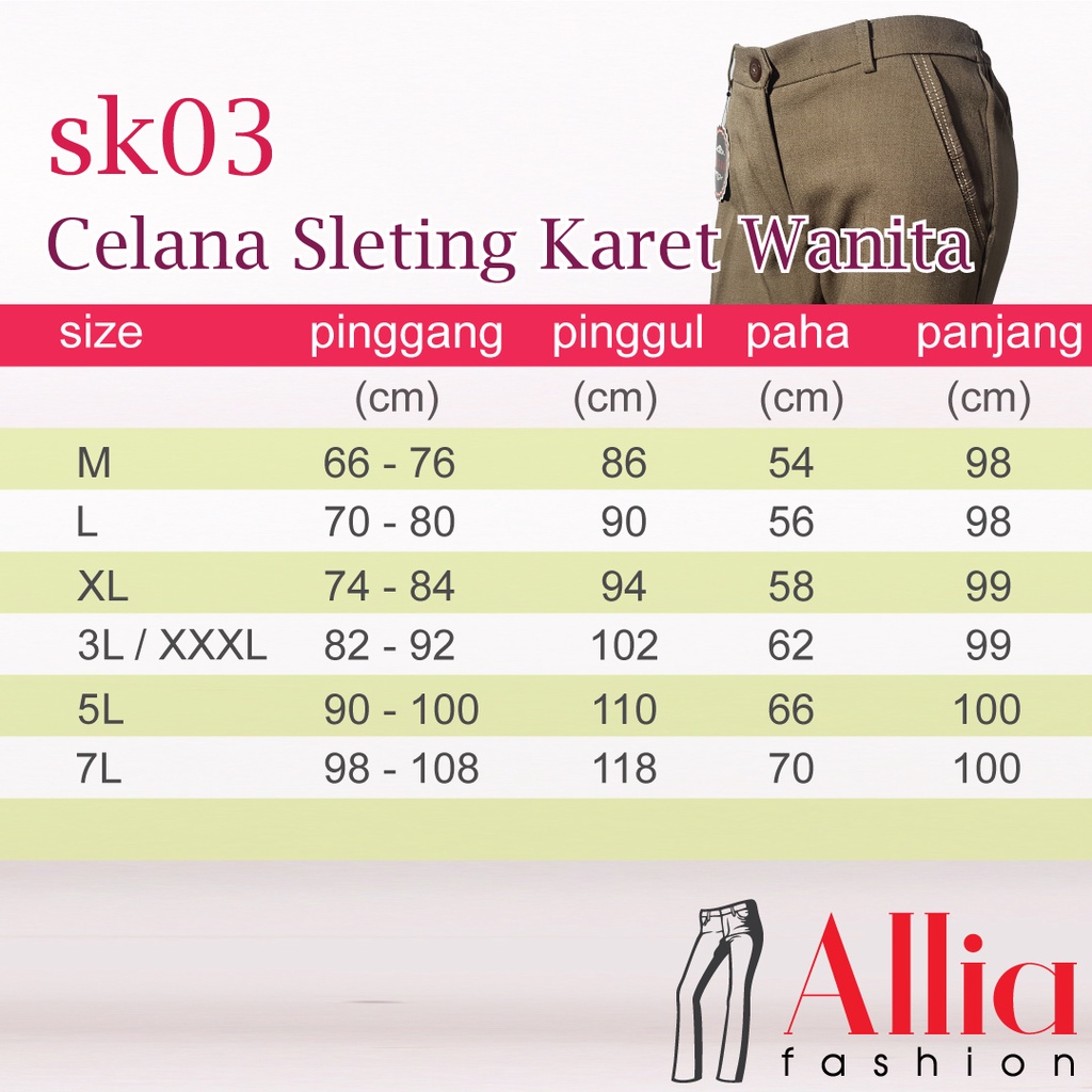 ALLIA SK03 BLACK M - 7L - Celana Kerja Wanita - Celana Bahan Wanita - celana pinggang karet