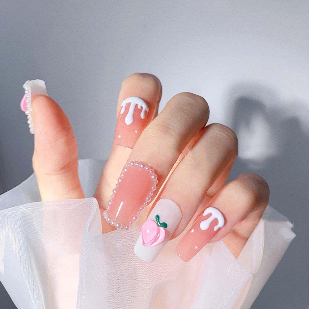 AUGUSTINA Agustina Perhiasan Kuku Berbentuk Hati Gaya Jepang Permen Warna Bengkok Aurora Symphony Peach Heart DIY Nail Art Ornamen