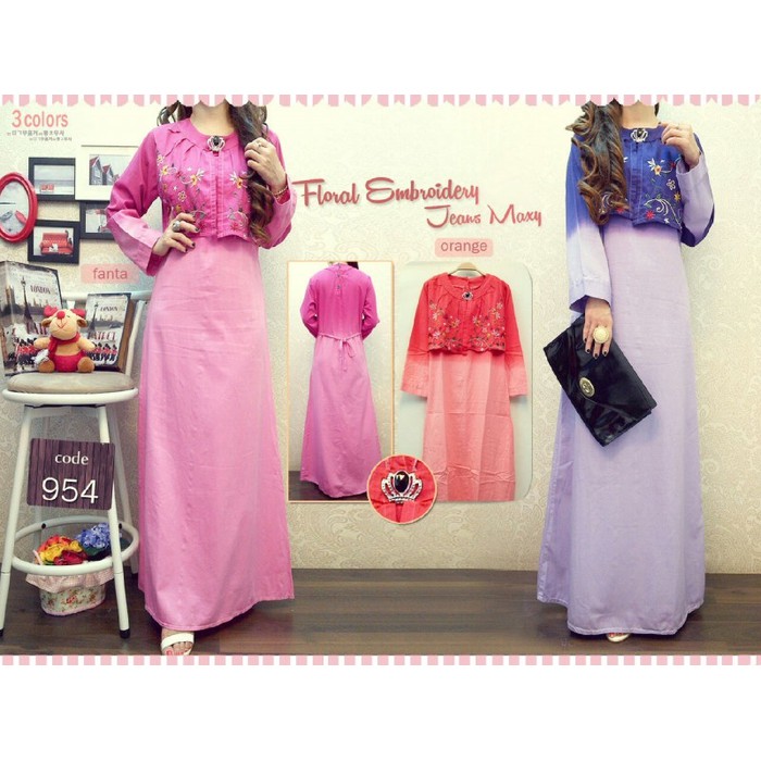 MR BAJU GAMIS DRESS ROK PANJANG WANITA BAHAN SOFT JEANS UNGU PINK ORANGE