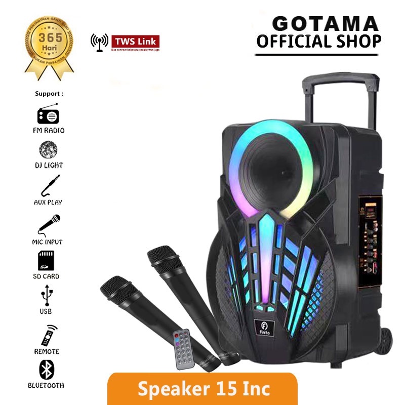 Gotama Speaker Meeting Bluetooth 15 Inch Free 2 mic wireles new Bisa TWS