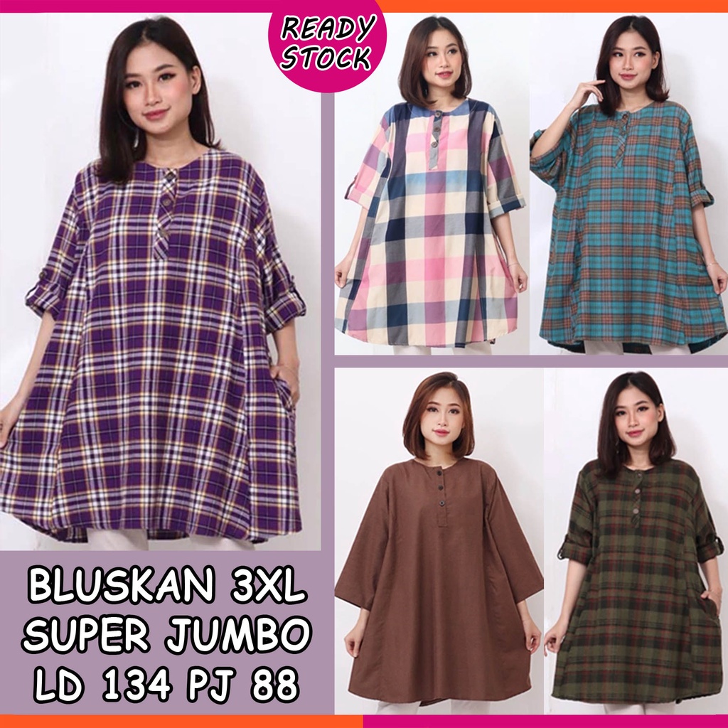 BIGCLO - (COD) LD 130cm Blouse Jumbo BLUSKAN 3XL Baju Atasan Wanita Jumbo Lengan Panjang