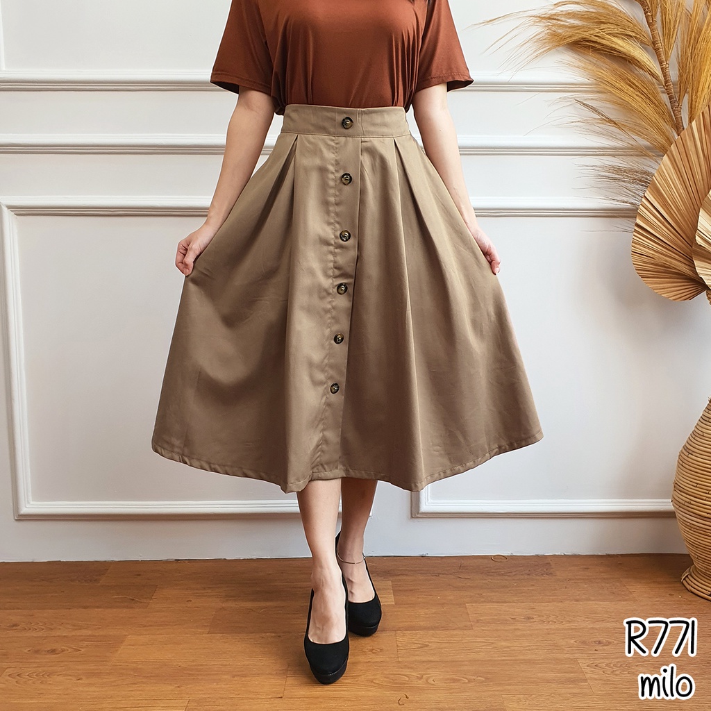 Rok polos wanita lebar midi plain skirt R771-5