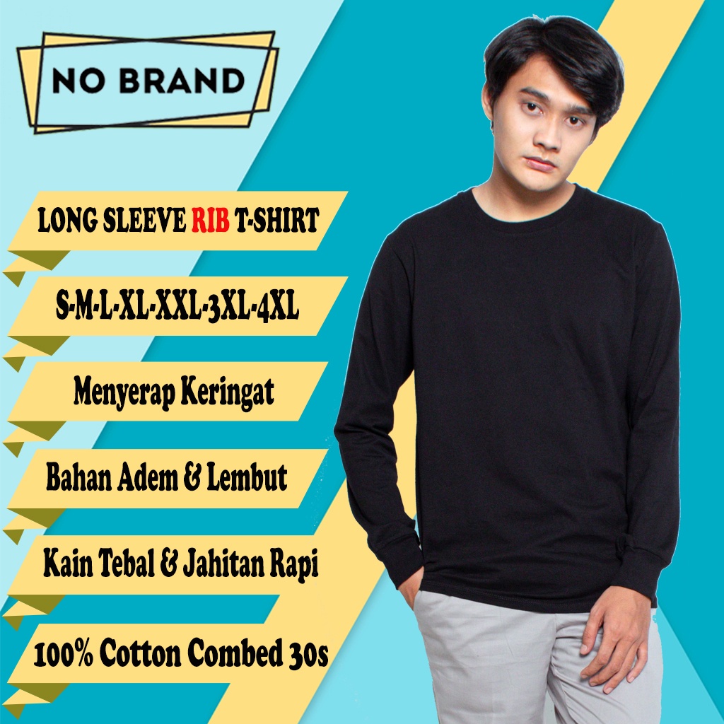 KAOS BAJU PAKAIAN ATASAN POLOS LENGAN PANJANG RIP TANGAN KARET HITAM PUTIH MUSTARD DLL POLOS COWOK C