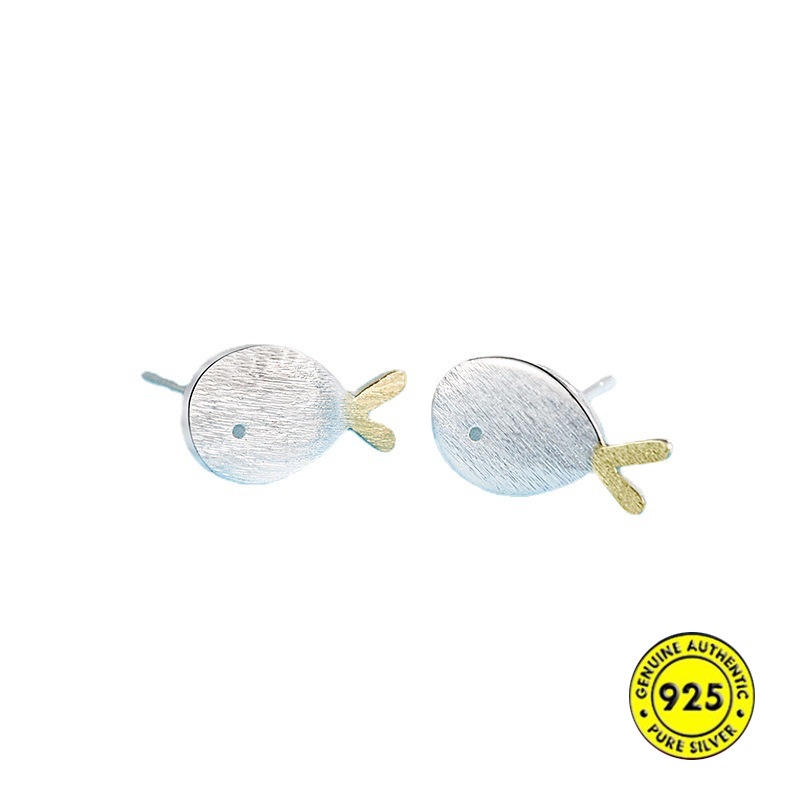 Anting Stud Desain Ikan Kecil Bahan Sterling Silver Untuk Wanita