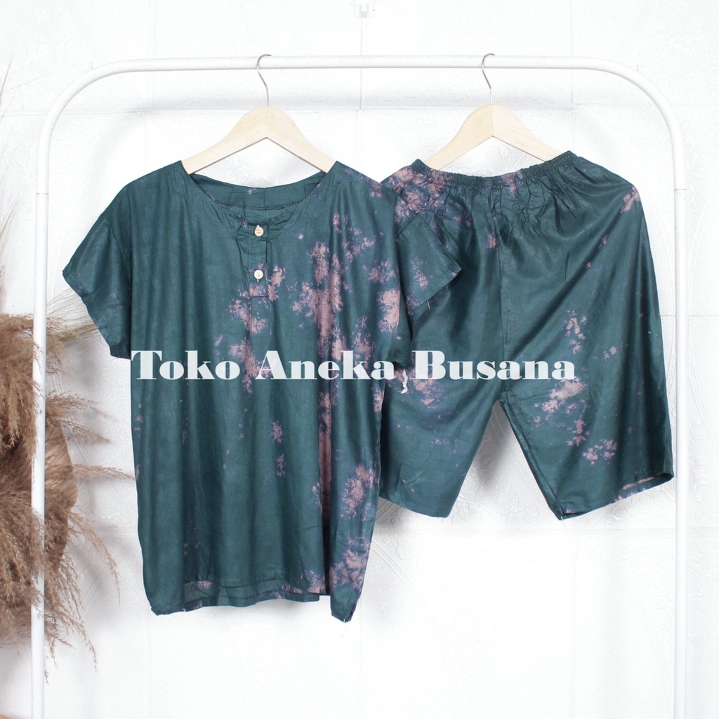 Setelan Baju Tidur Piyama Pendek Motif Daun Warna Bahan Rayon-Motif 023