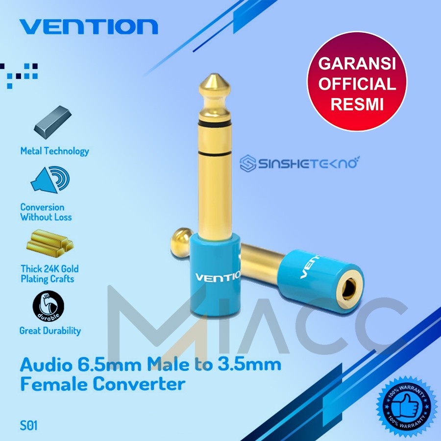 Vention Converter Jack Audio 6.5mm male to 3.5mm Female Adapter S01-L