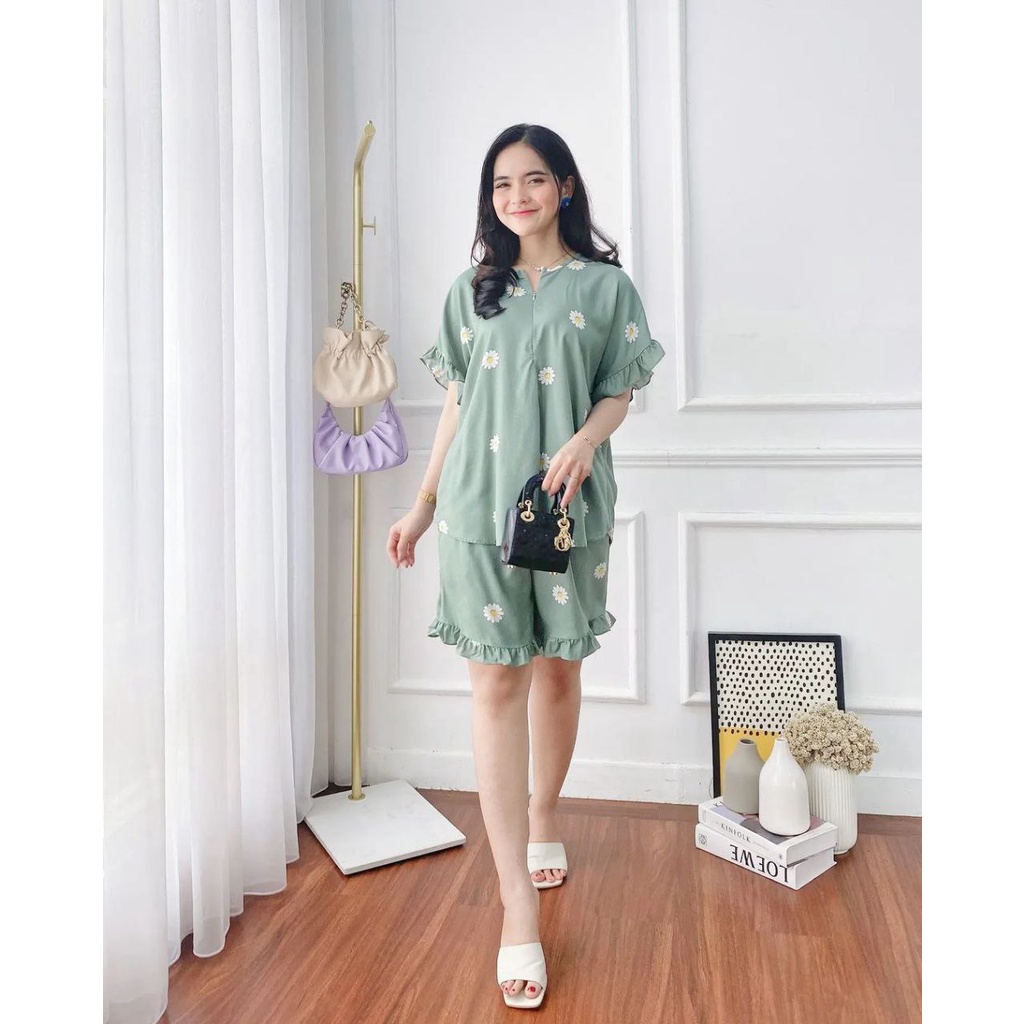 MINI SET Setelan Wanita Rufle Baju Tidur Rayon Kekinian AGGCLOTH