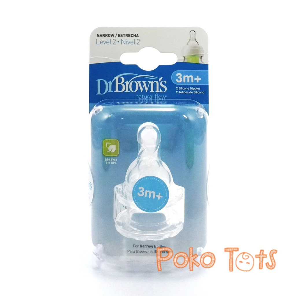 Dr. Brown's Narrow Silicone Nipple Level 2 3m+ 2pcs Dot Dr Browns Standard Neck Teats Options WHS