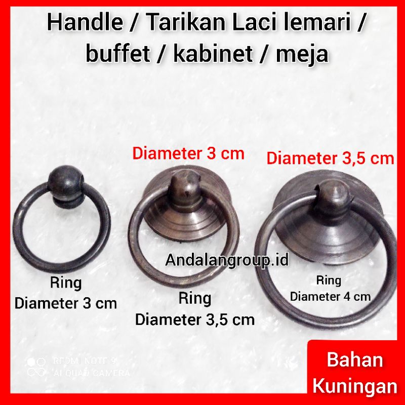 ring Tarikan laci / handle laci meja / buffet / kabinet / lemari handle kuningan klasik antik