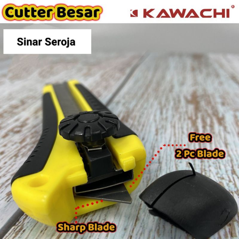 Pisau Cutter cuter Besar Gagang Anti Slip Kawachi Gratis 2 Mata Pisau