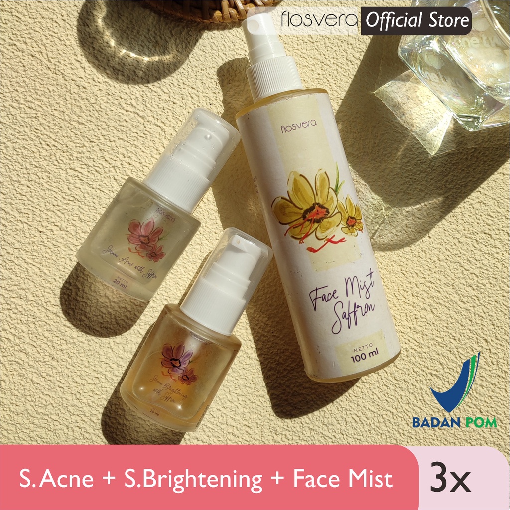 Flosvera lightening safron series serum whitening serum anti acne dan facemist 3 item