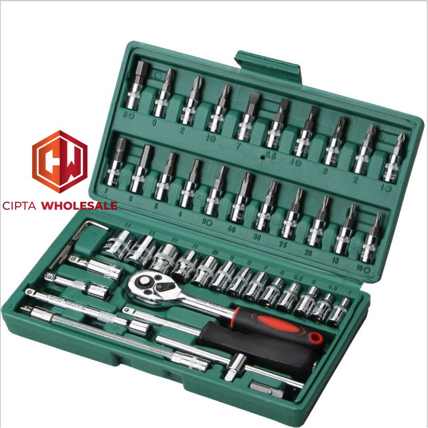 Obeng Kunci Sock 46pcs 1/4&quot; Socket Wrench Set Tools 46 pcs