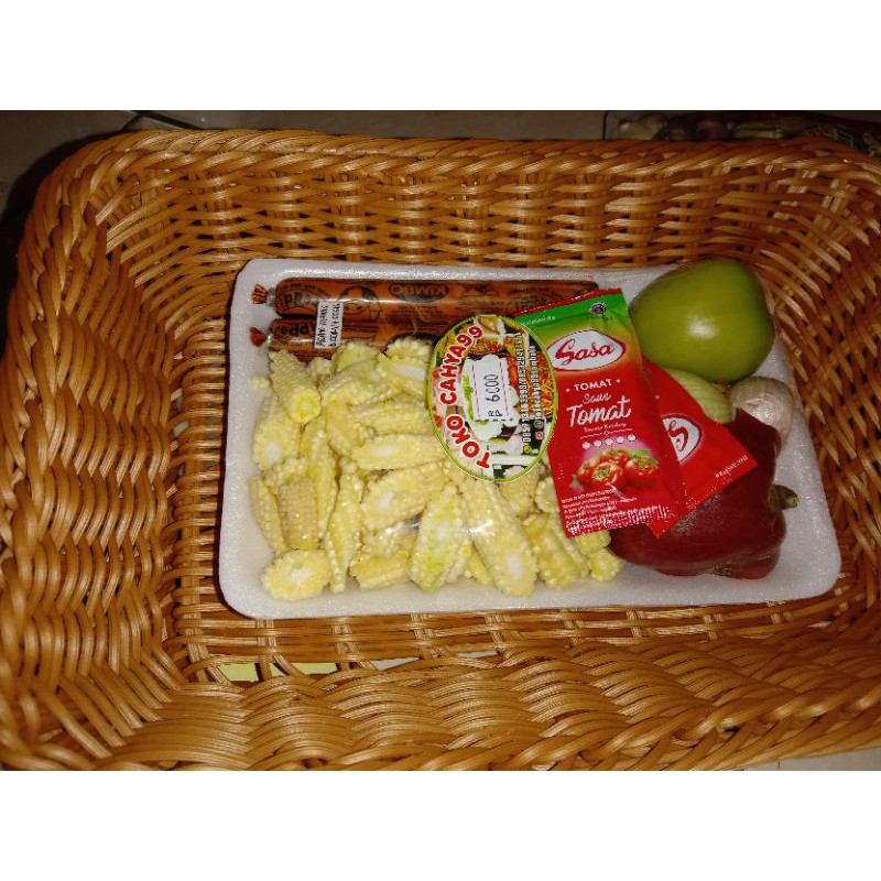 

paket asam manis + baby corn + sosis super komplit