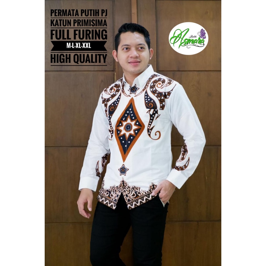 PERMATA PUTIH Kemeja Batik Pria Full Furing Bahan Katun Primisima