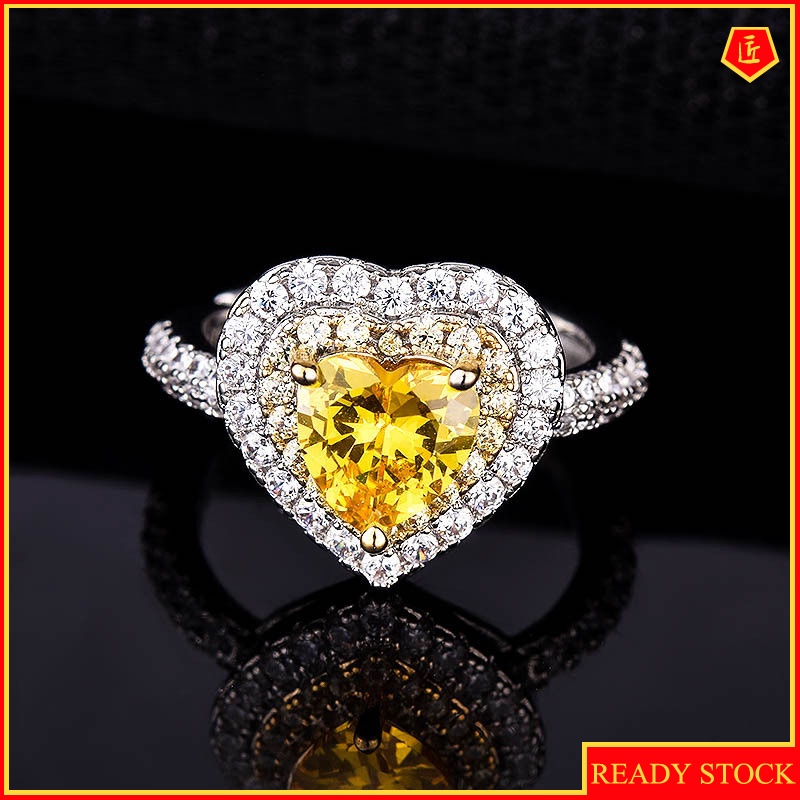 [Ready Stock]Luxury Citrine Love Heart-Shaped Open Ring