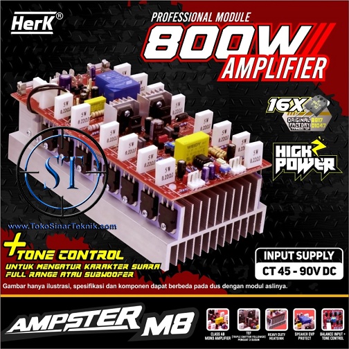 Kit Power Amplifier AMPSTER M8 Herk 800W ( 1x800W ) Hi-Definition Audio High Class AB Heavy Duty Heatsink Block 800Watt